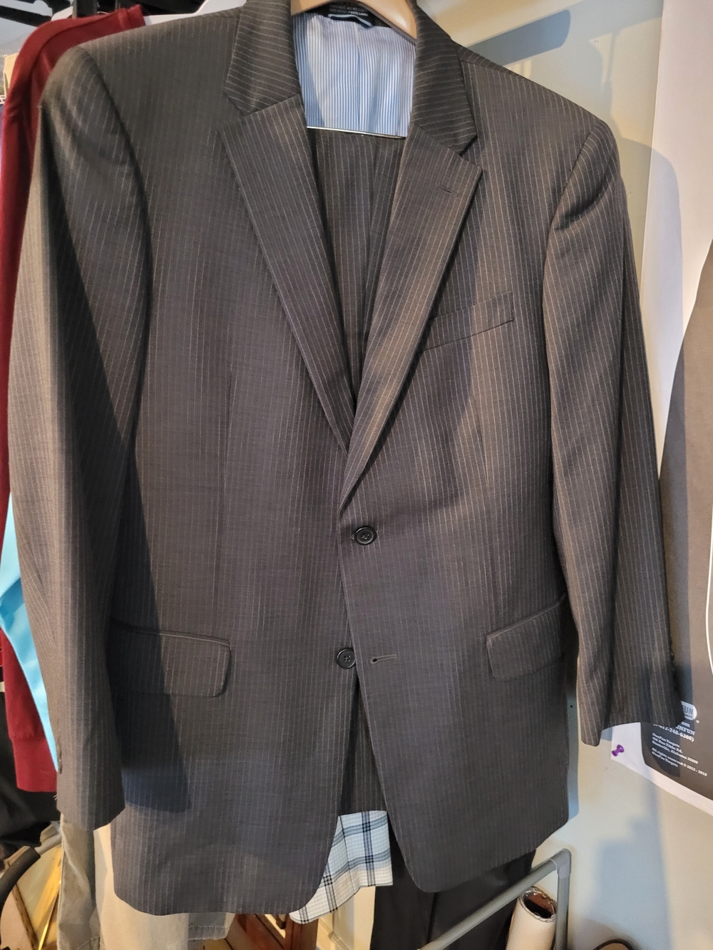 Tommy Hilfiger Men's Dark Gray Pinstripe Two-Button Suit Jacket